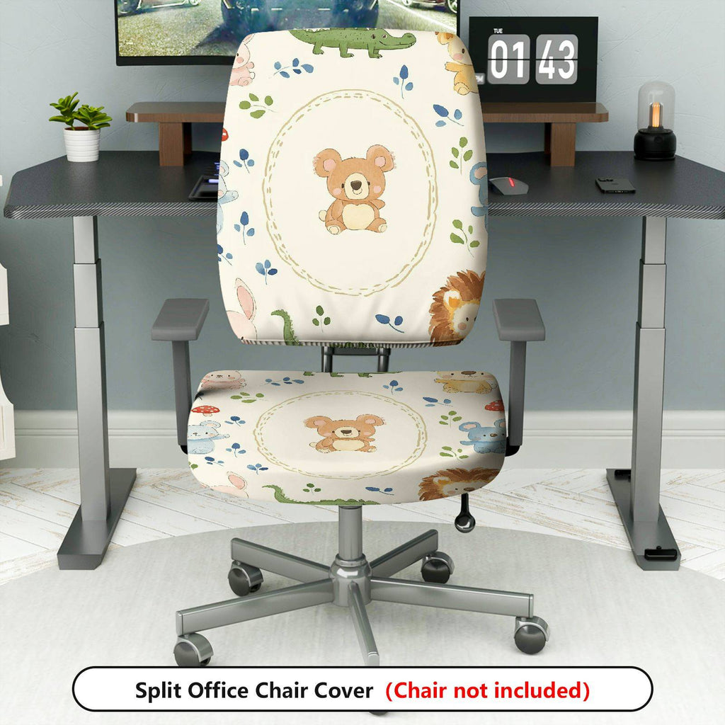 2-Piece Bear Print Cute Decorative Fun Animal Pattern  Computer Chair Cover Set, Seat and Backrest