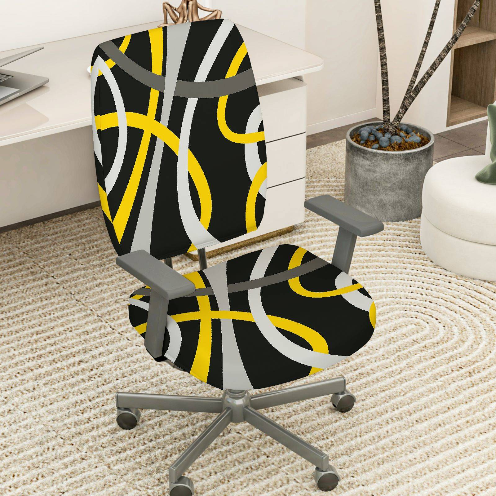 2-Piece Abstract Modern Geometric Pattern Artistic Design  Computer Chair Cover Set, Seat and Backrest