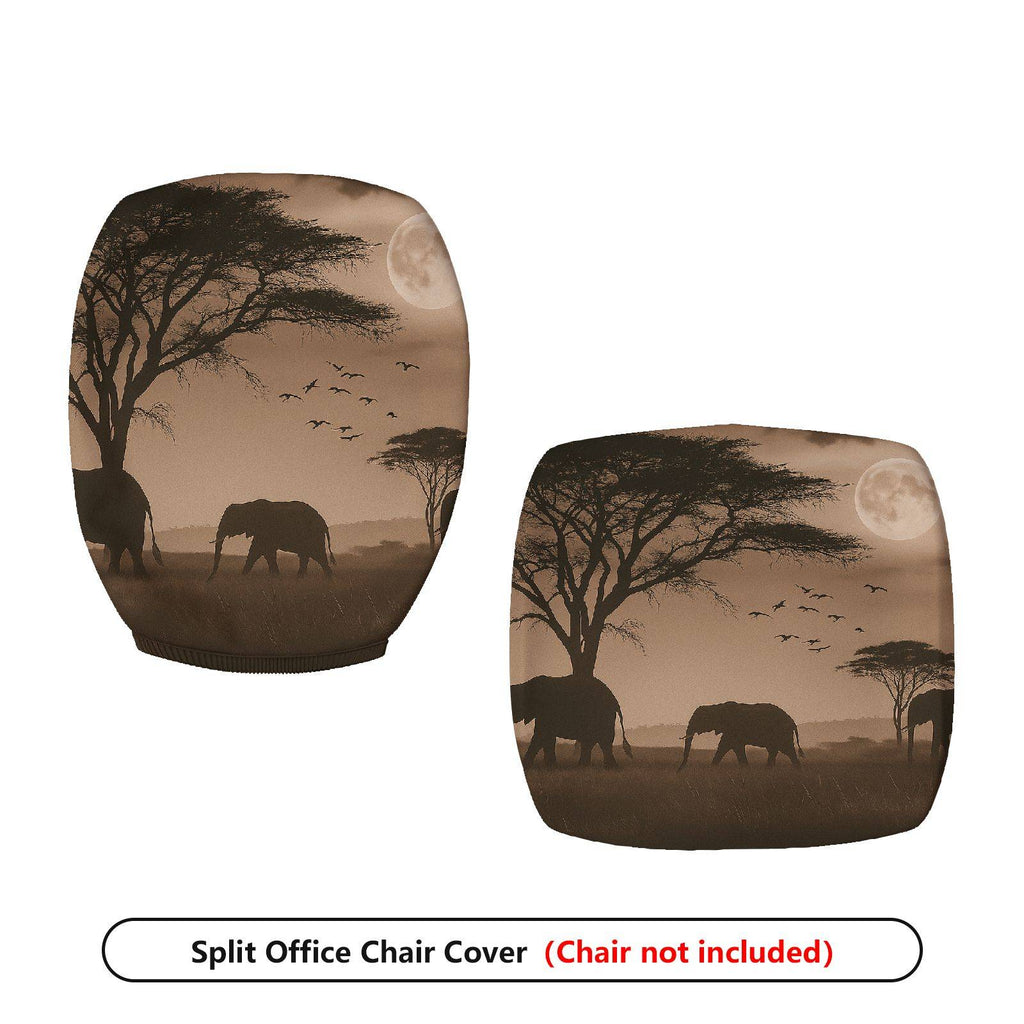 2-Piece African Safari Moon Elephant Bird Tree  Computer Chair Cover Set, Seat and Backrest