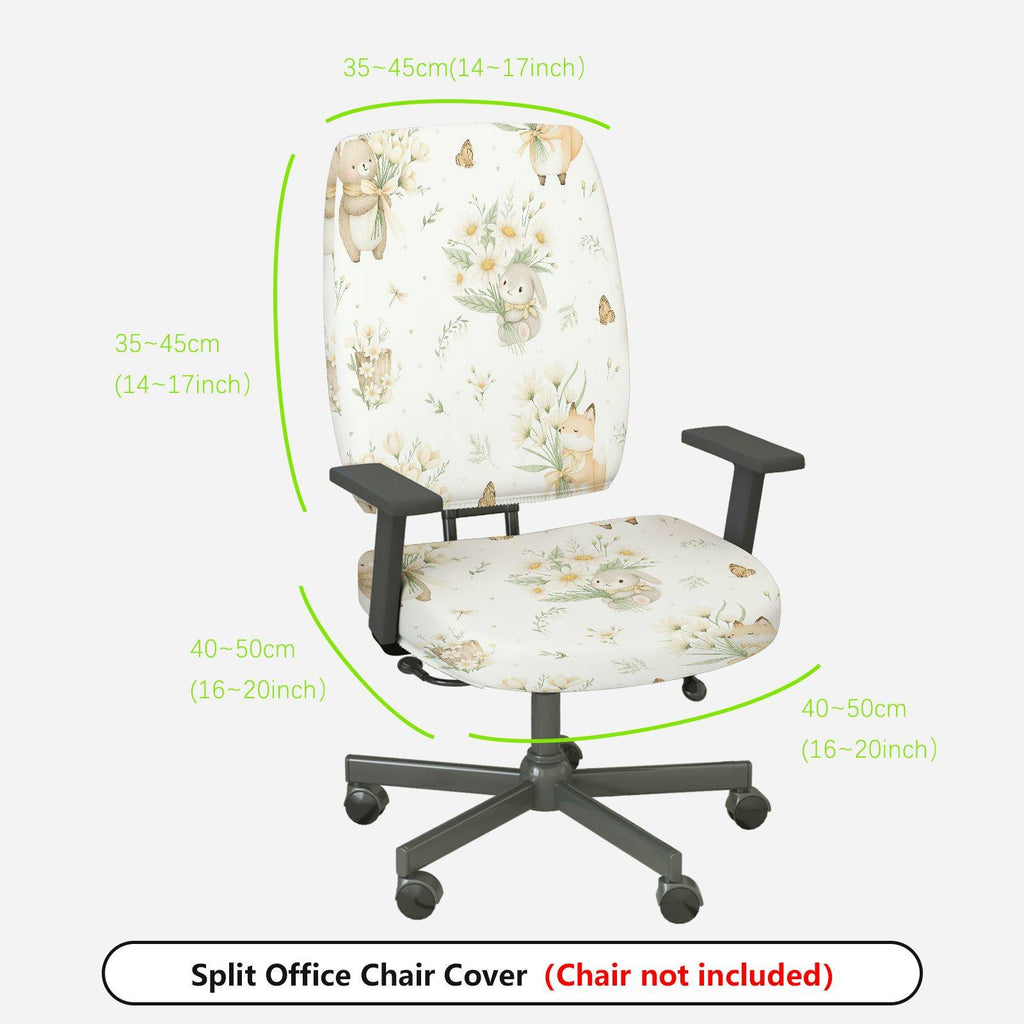 2-Piece Cute Animal Pastel Floral Spring-Inspired Decorative  Computer Chair Cover Set, Seat and Backrest