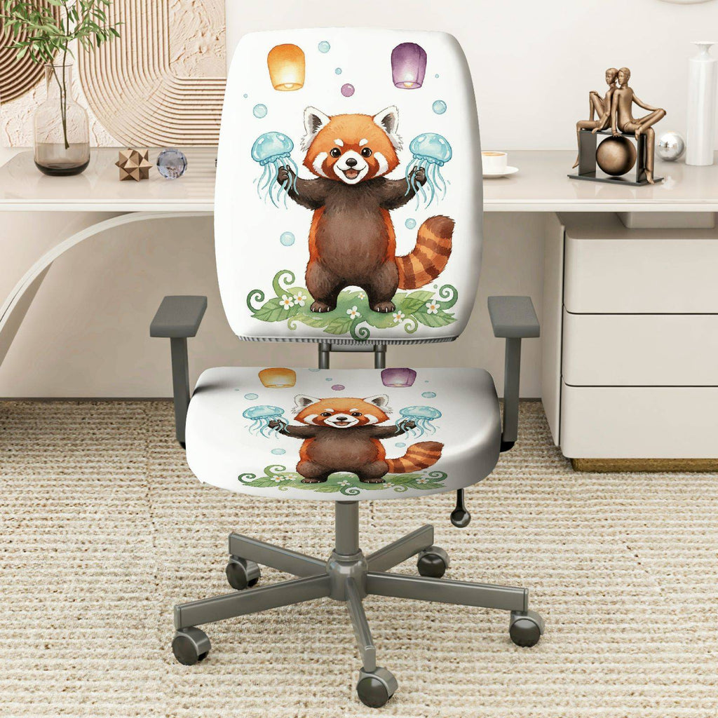 2-Piece Animal Red Panda Jellyfish Lantern  Computer Chair Cover Set, Seat and Backrest