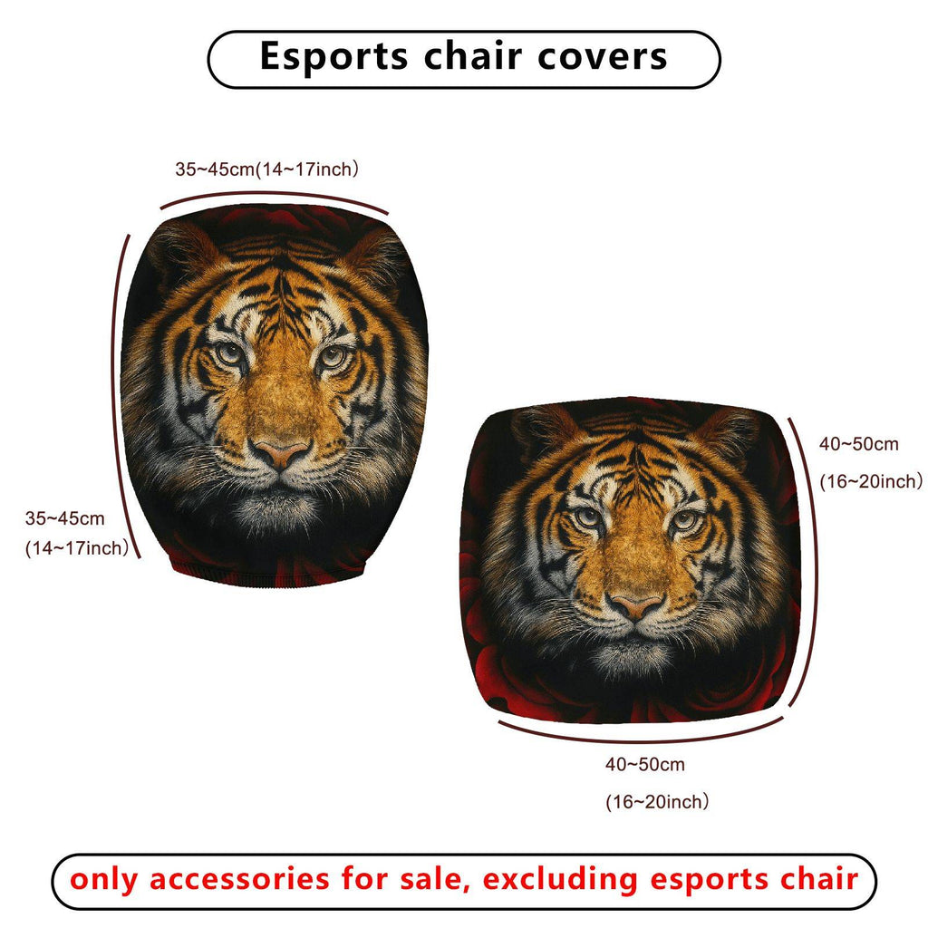 2-Piece Animal Wildlife Art Tiger Print  Computer Chair Cover Set, Seat and Backrest