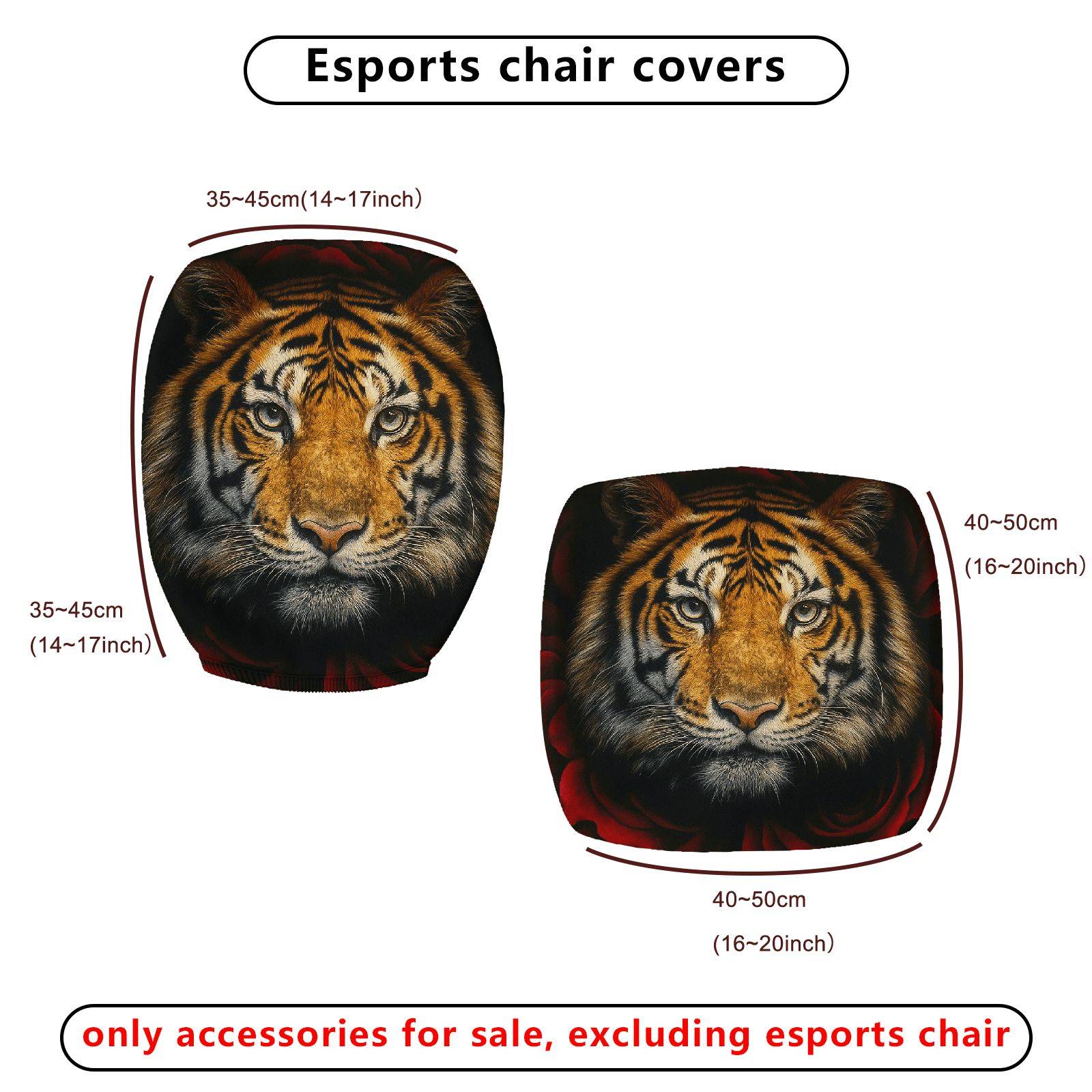 2-Piece Animal Wildlife Art Tiger Print  Computer Chair Cover Set, Seat and Backrest
