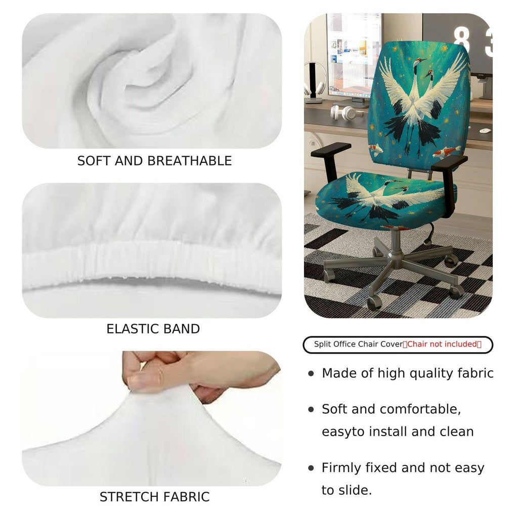 2-Piece Artistic Crane Fish Aqua Gradient Holiday  Computer Chair Cover Set, Seat and Backrest