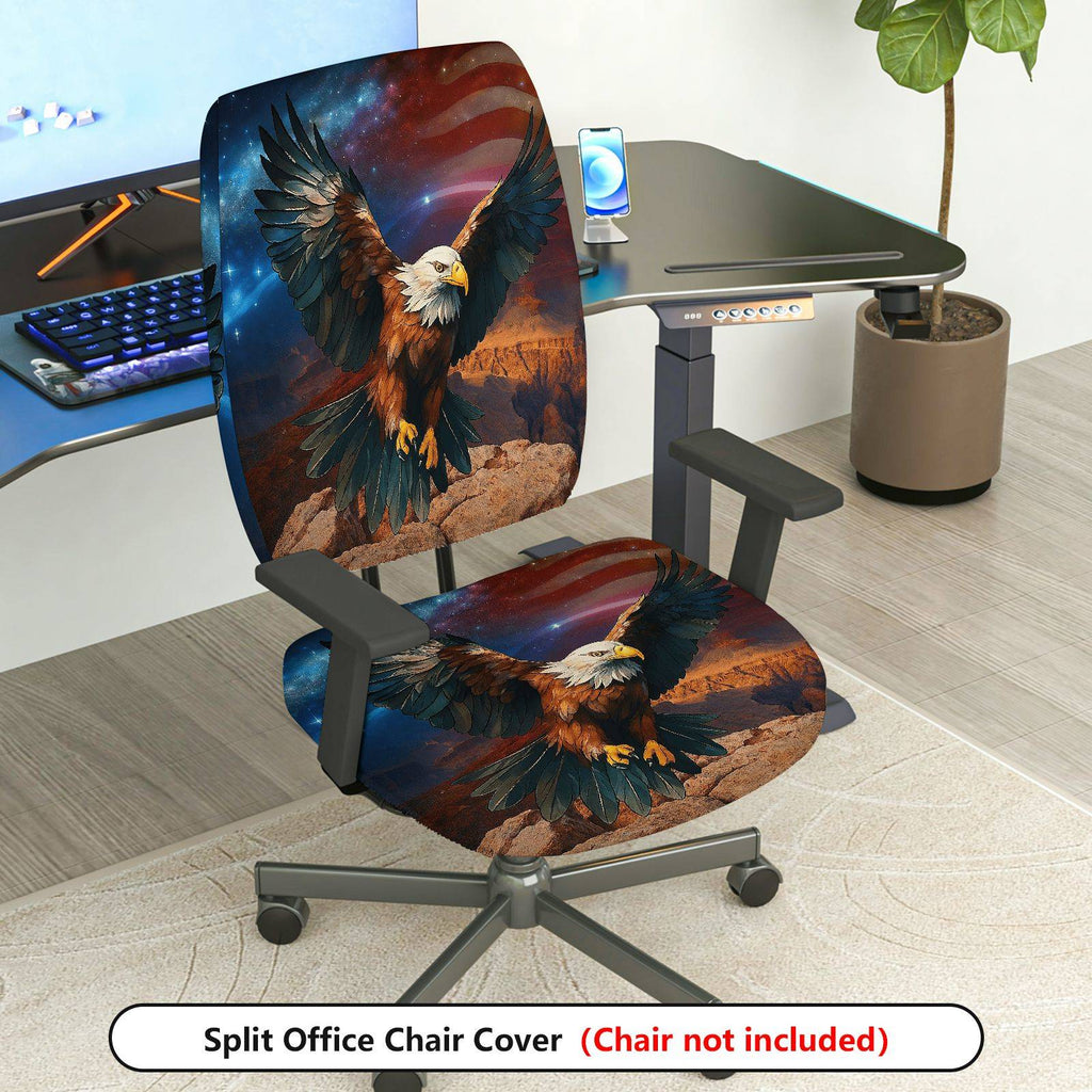 2-Piece American Eagle Patriotic Vintage Wilderness Nature  Computer Chair Cover Set, Seat and Backrest