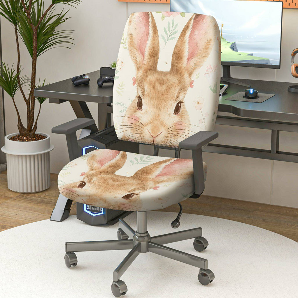 2-Piece Bunny Pastoral Animal Floral Cute Easter  Computer Chair Cover Set, Seat and Backrest
