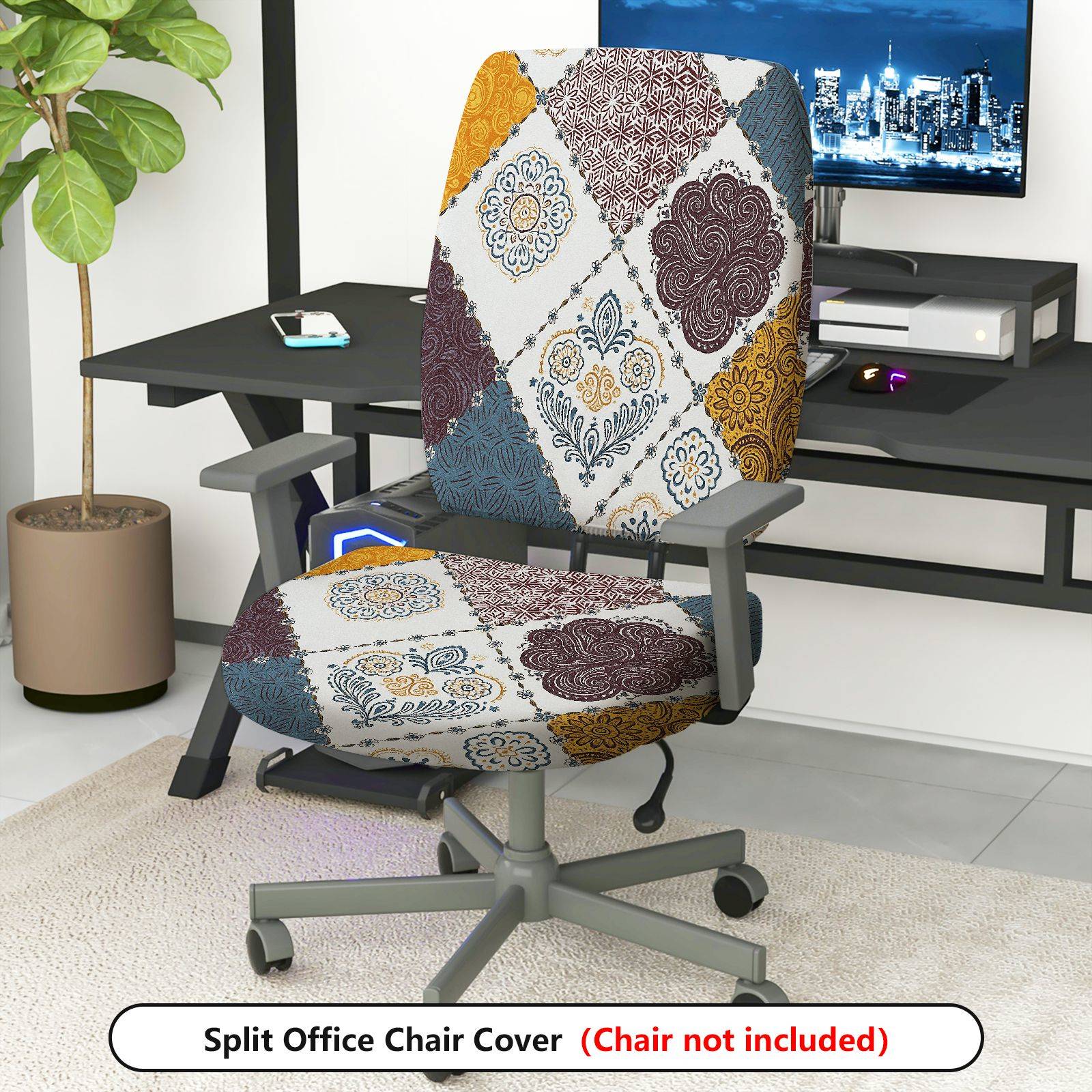 2-Piece European Geometric Floral Decorative  Computer Chair Cover Set, Seat and Backrest
