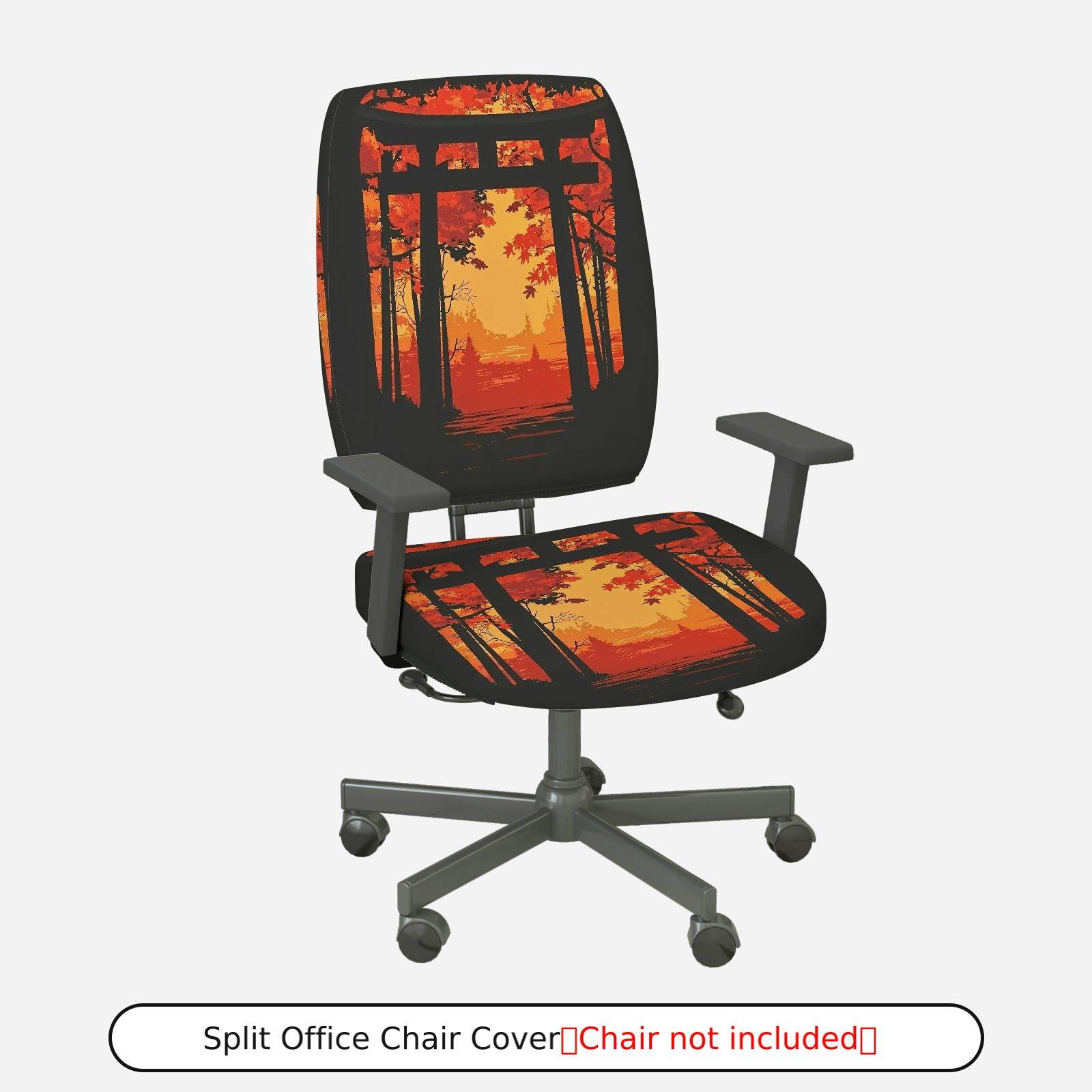 2-Piece Autumn Sunset Forest Gate Silhouette Scenery  Computer Chair Cover Set, Seat and Backrest