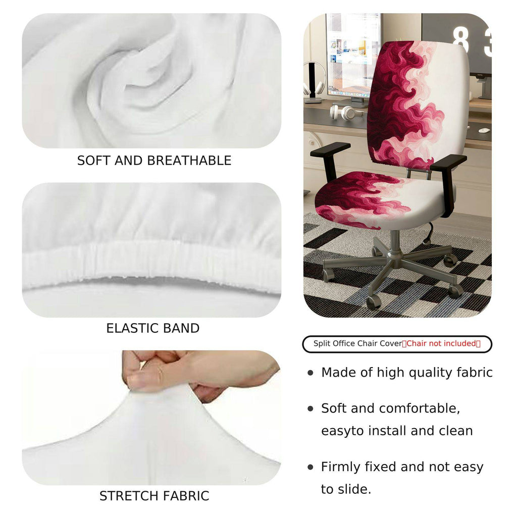 2-Piece Abstract Swirl Marble Red Modern  Computer Chair Cover Set, Seat and Backrest