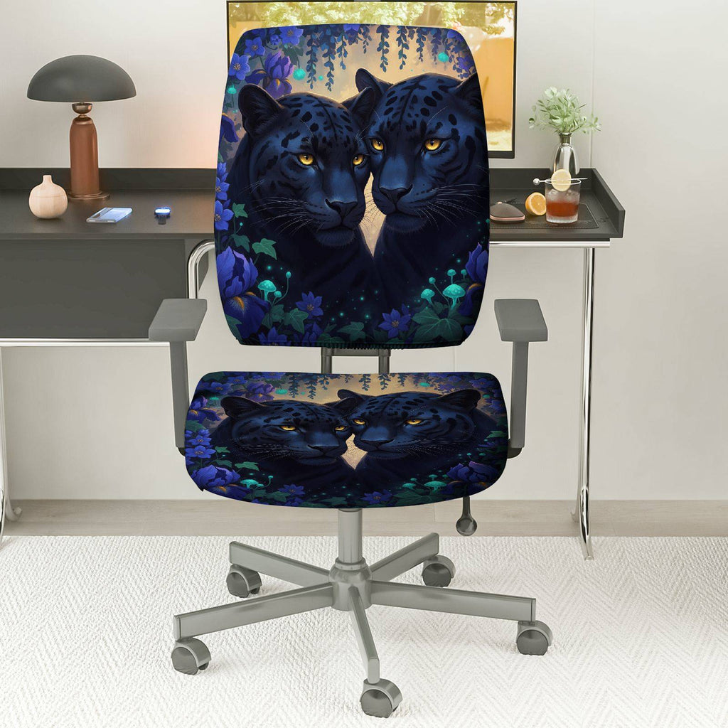 2-Piece Panther Animal Floral Art Decorative  Computer Chair Cover Set, Seat and Backrest