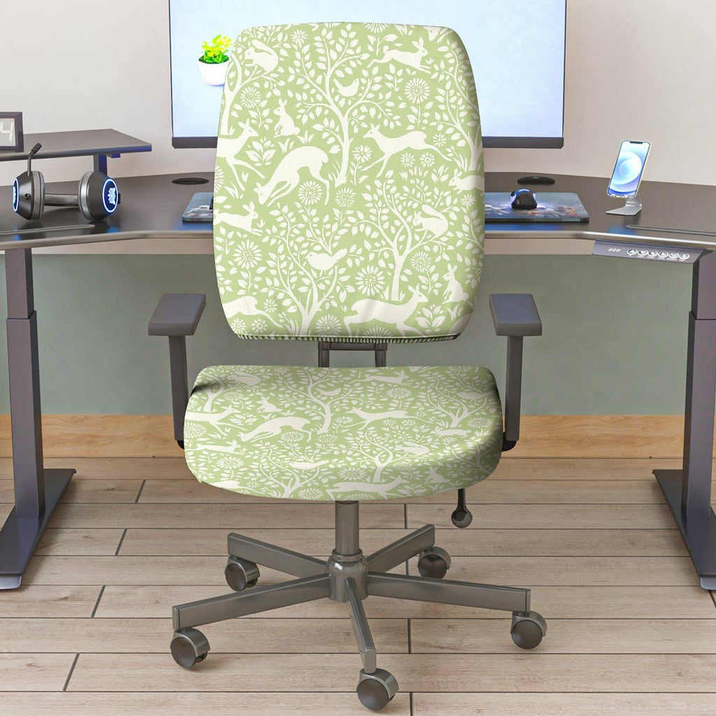 2-Piece Green Nature Animal Floral Pattern  Computer Chair Cover Set, Seat and Backrest