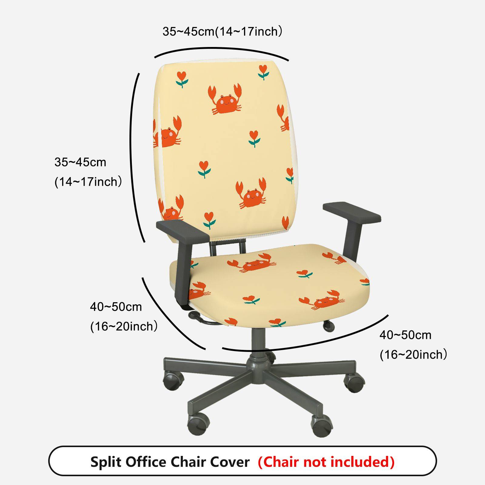 2-Piece Crab Flower Pattern Cute  Computer Chair Cover Set, Seat and Backrest
