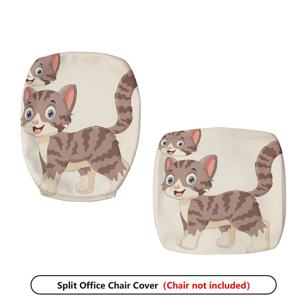 2-Piece Cute Cat Pattern Animal  Computer Chair Cover Set, Seat and Backrest