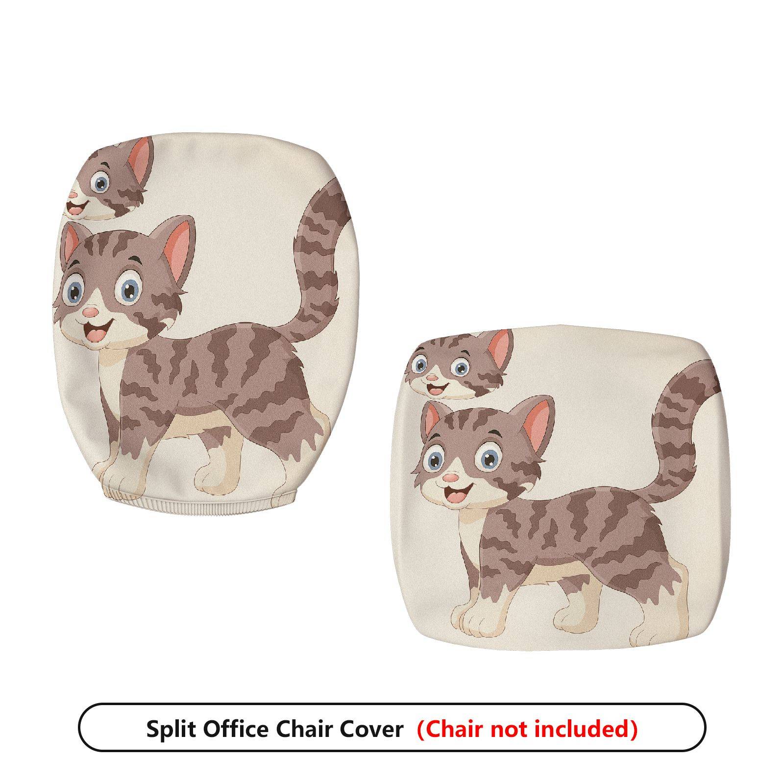 2-Piece Cute Cat Pattern Animal  Computer Chair Cover Set, Seat and Backrest