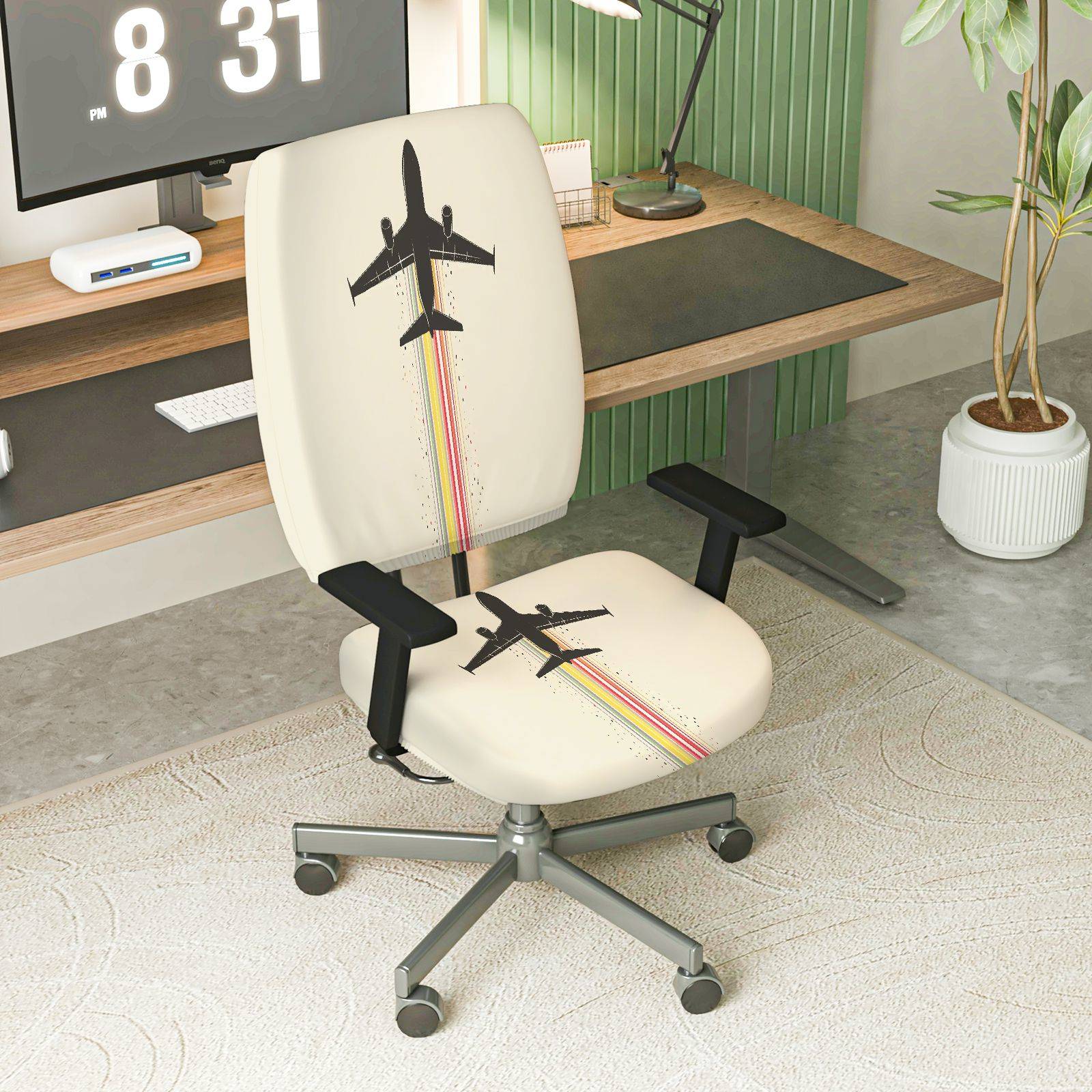2-Piece Airplane Rainbow Creative  Computer Chair Cover Set, Seat and Backrest