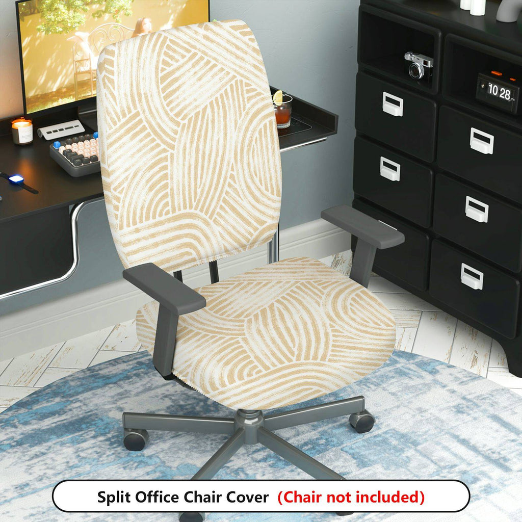 2-Piece Abstract Geometric White Beige Modern Stylish  Computer Chair Cover Set, Seat and Backrest