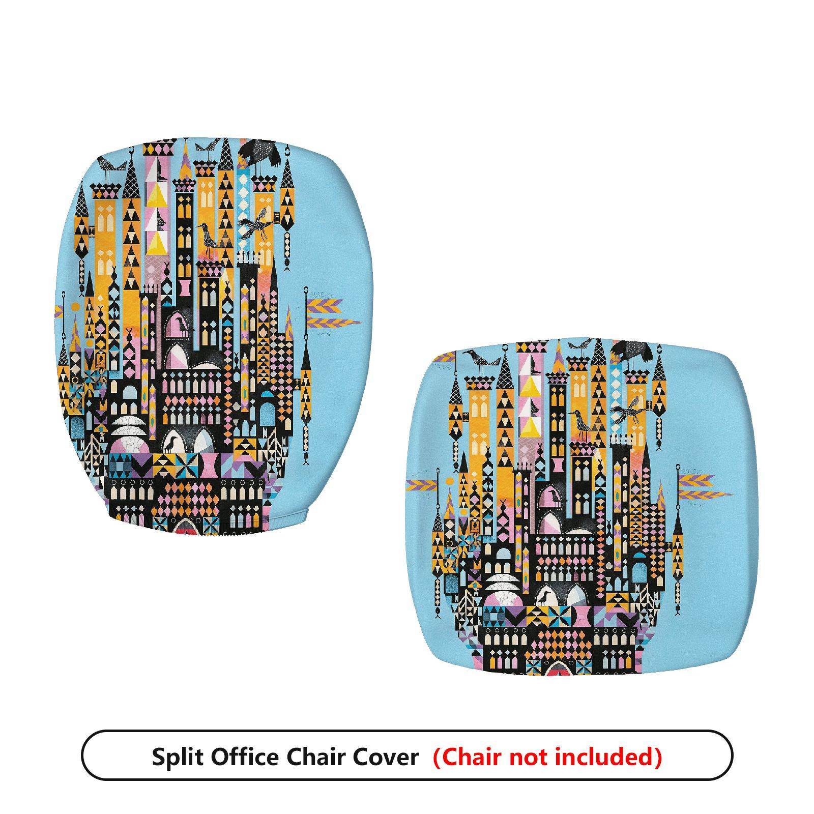 2-Piece Colorful Geometric City Night Skyline Pattern  Computer Chair Cover Set, Seat and Backrest