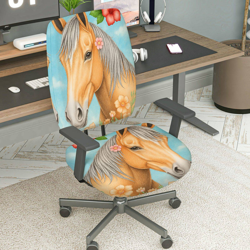 2-Piece Horse Floral Artistic Colorful Nature Animal  Computer Chair Cover Set, Seat and Backrest