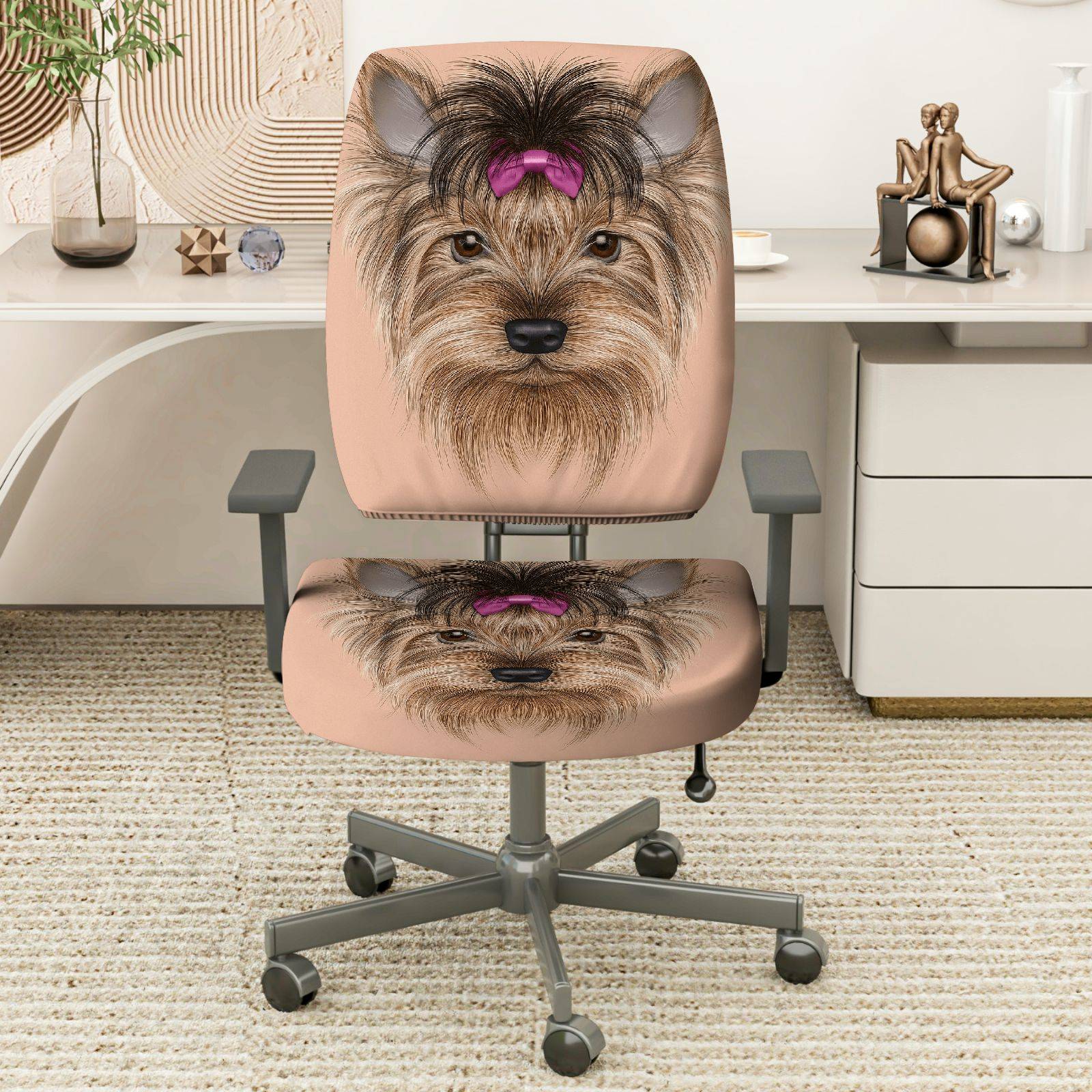 2-Piece Dog Puppy Pet Animal Cute  Computer Chair Cover Set, Seat and Backrest