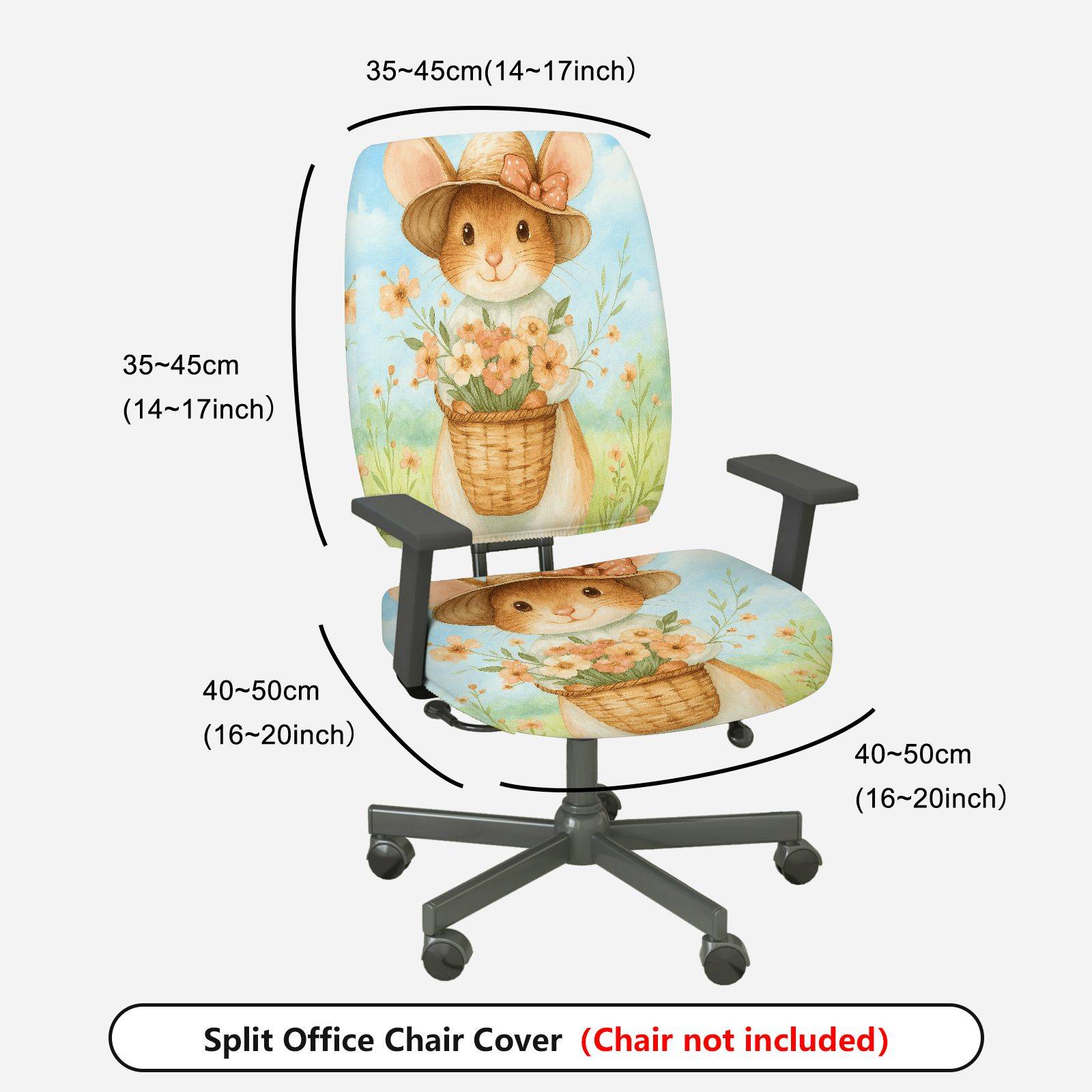 2-Piece Cute Floral Rabbit Pastoral Animal  Computer Chair Cover Set, Seat and Backrest