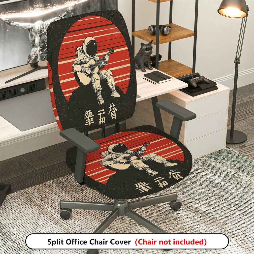 2-Piece Astronaut Guitar Red Stripe Vintage Retro  Computer Chair Cover Set, Seat and Backrest
