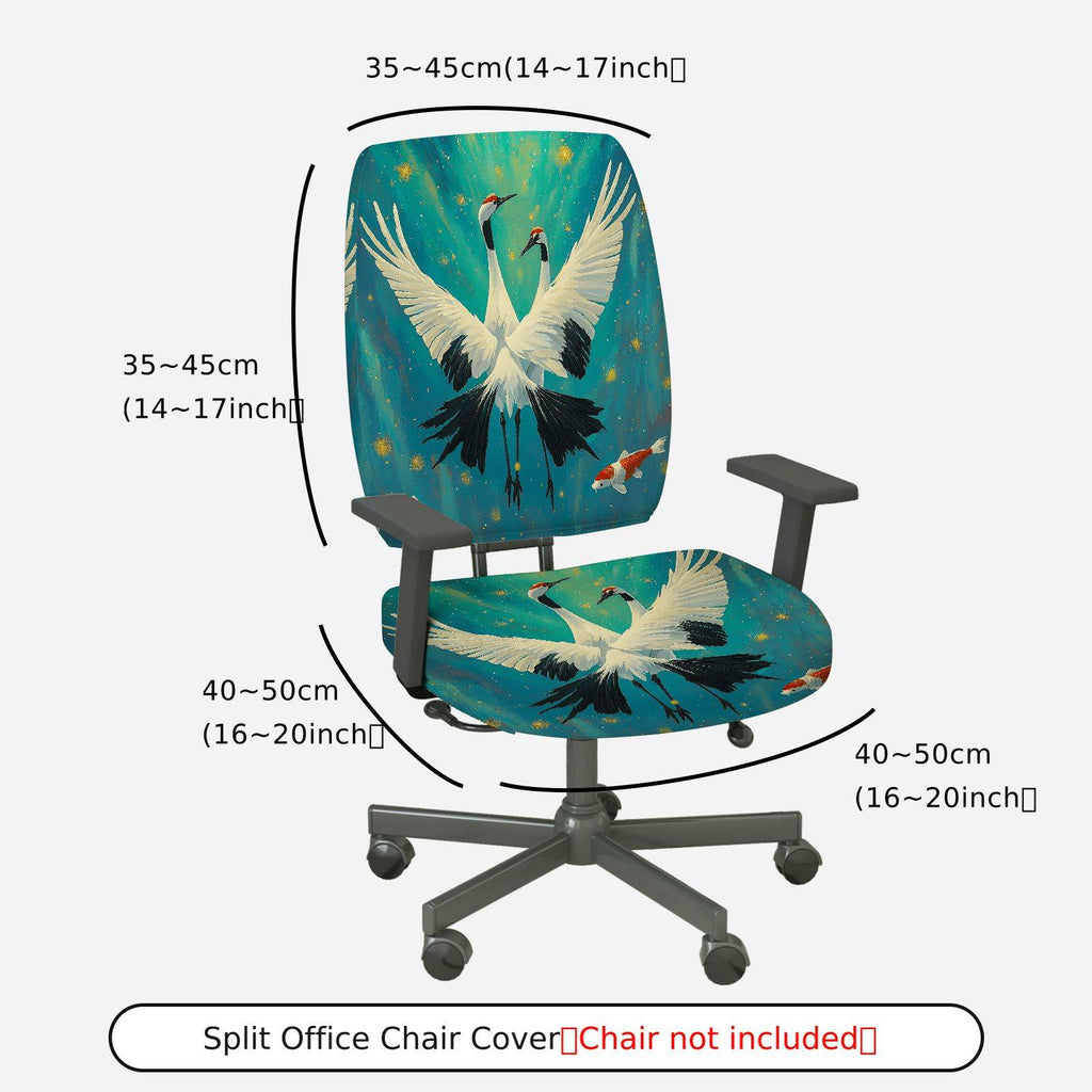 2-Piece Artistic Crane Fish Aqua Gradient Holiday  Computer Chair Cover Set, Seat and Backrest