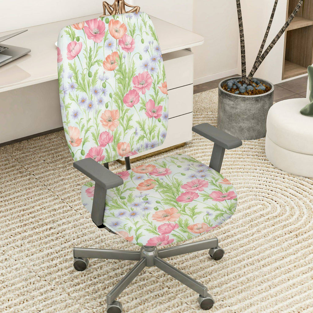2-Piece Floral Blossom Pastel Spring Garden  Computer Chair Cover Set, Seat and Backrest