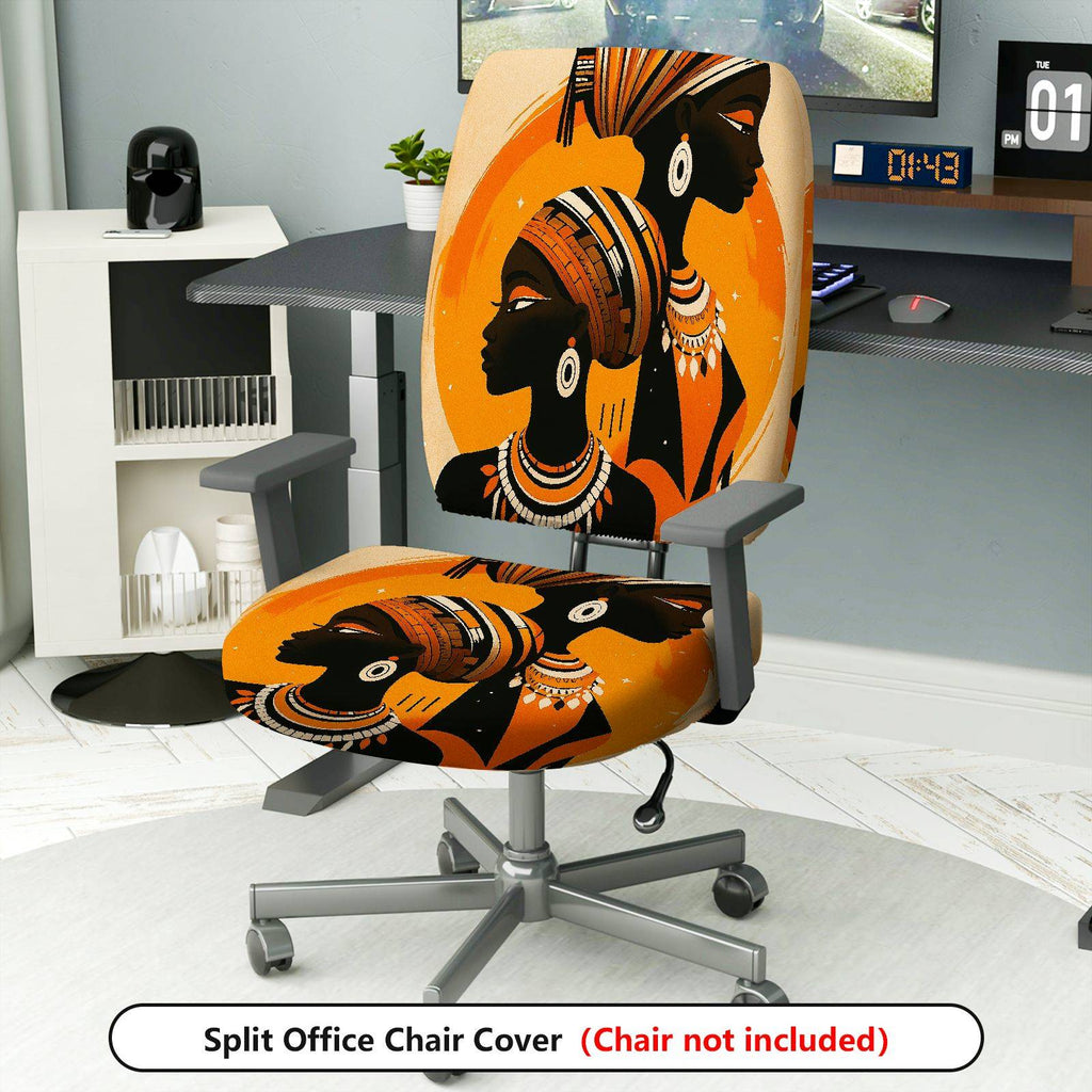 2-Piece African Tribal Art Yellow Black Orange Stylish  Computer Chair Cover Set, Seat and Backrest