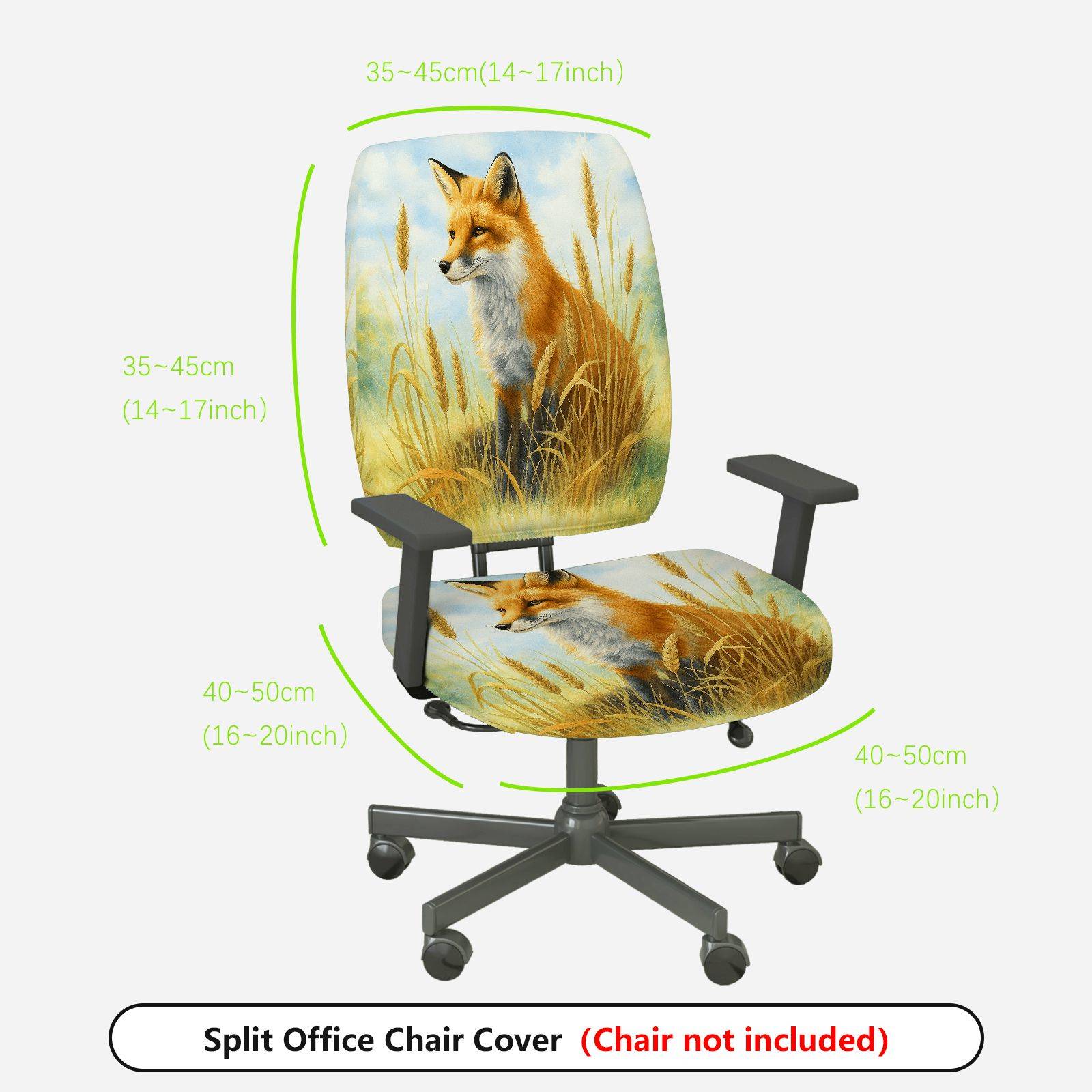 2-Piece Animal Nature Landscape Fox Grass  Computer Chair Cover Set, Seat and Backrest