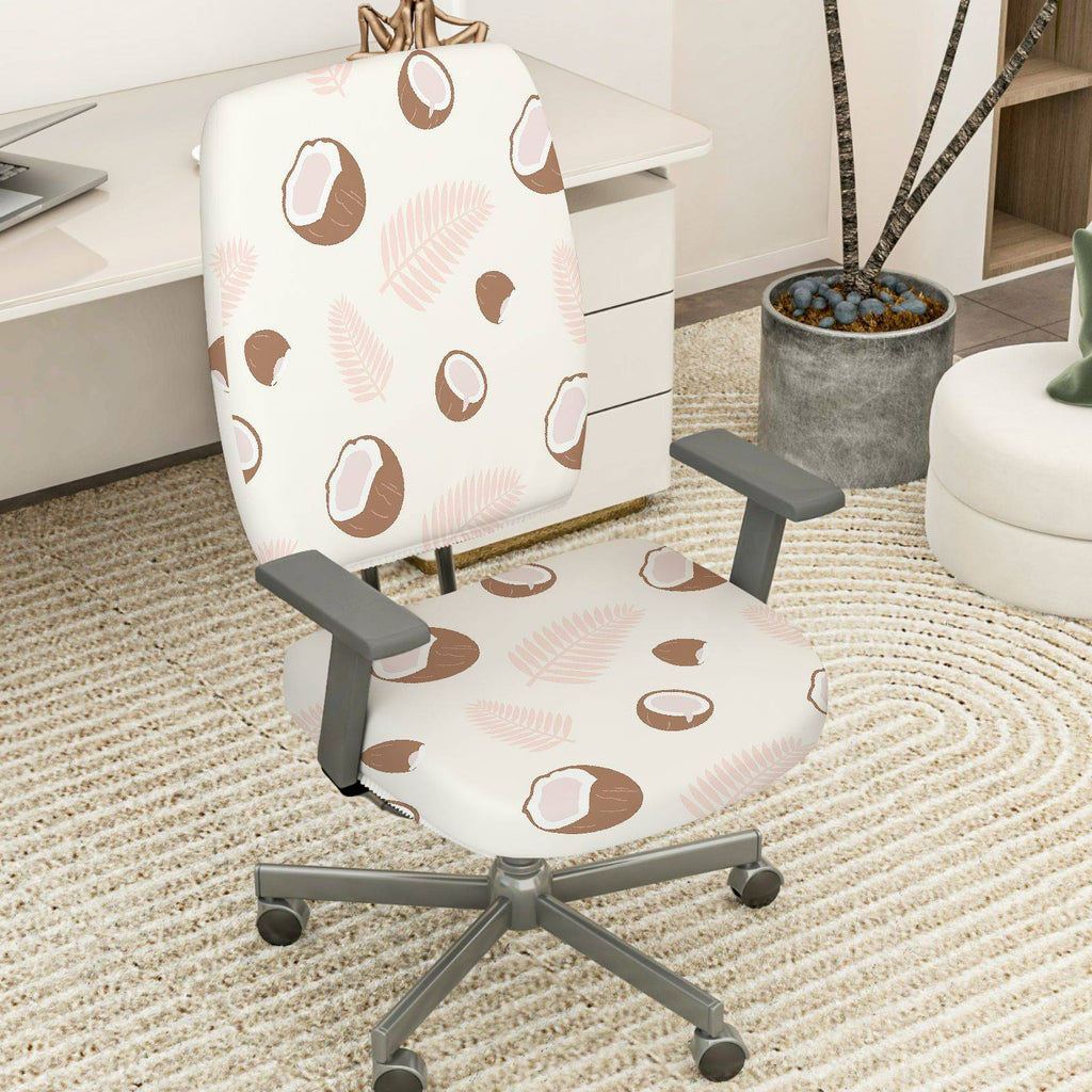 2-Piece Coconut Palm Leaf Nature Tropical Elegant Print  Computer Chair Cover Set, Seat and Backrest