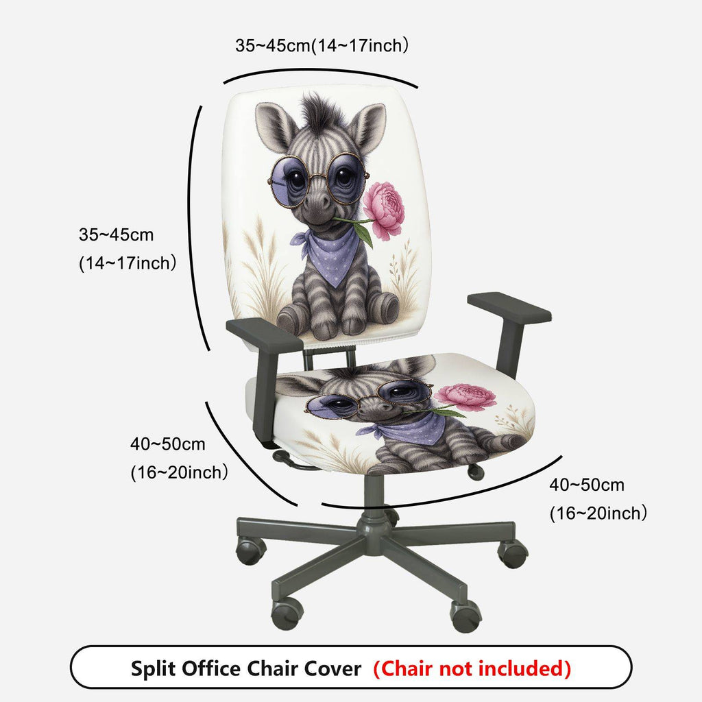 2-Piece Cute Animal Floral Pattern  Computer Chair Cover Set, Seat and Backrest