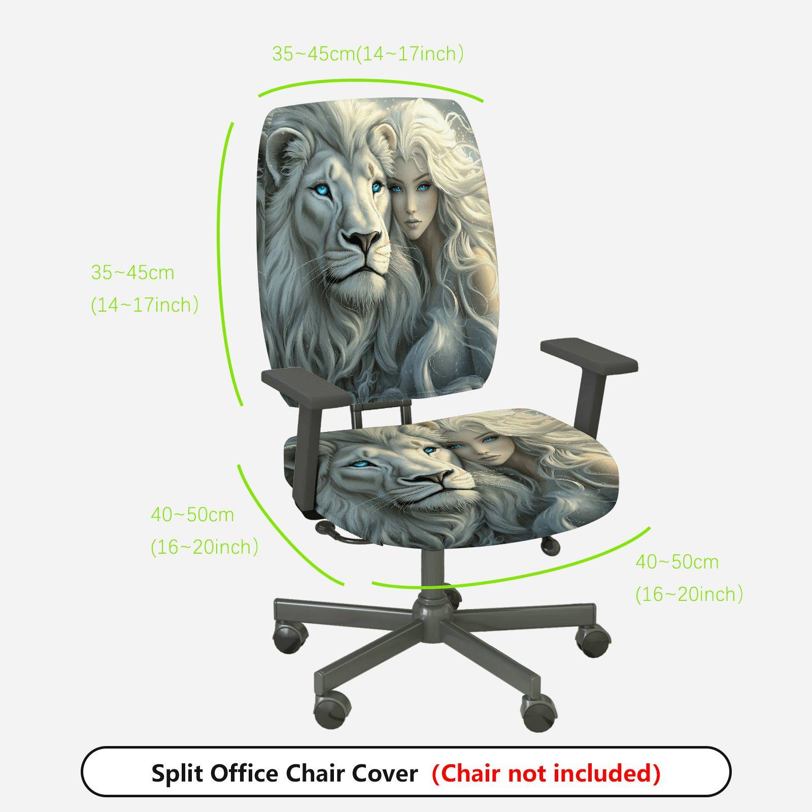 2-Piece Lion Animal Art  Computer Chair Cover Set, Seat and Backrest