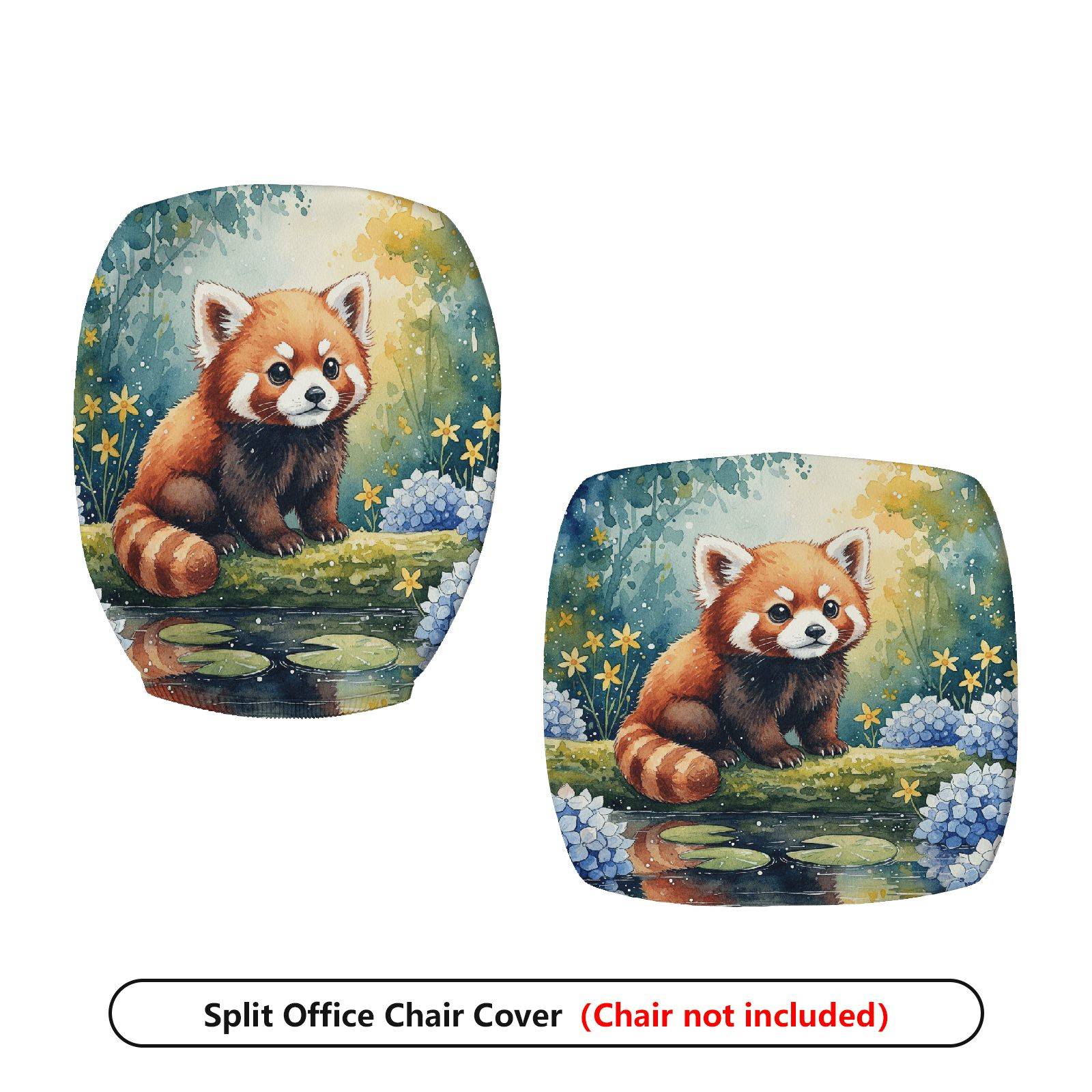 2-Piece Red Panda Nature Forest Animal  Computer Chair Cover Set, Seat and Backrest