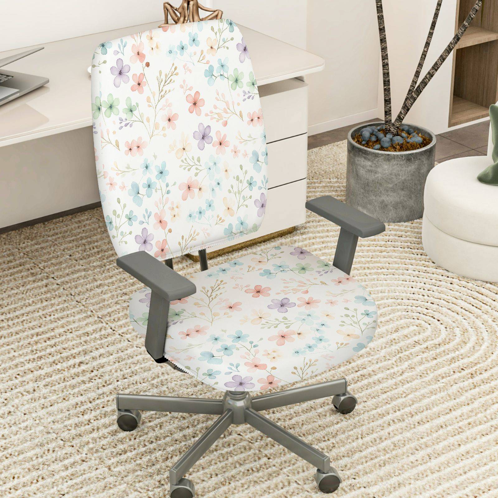2-Piece Floral Pastel Botanical Pattern Spring Decor  Computer Chair Cover Set, Seat and Backrest