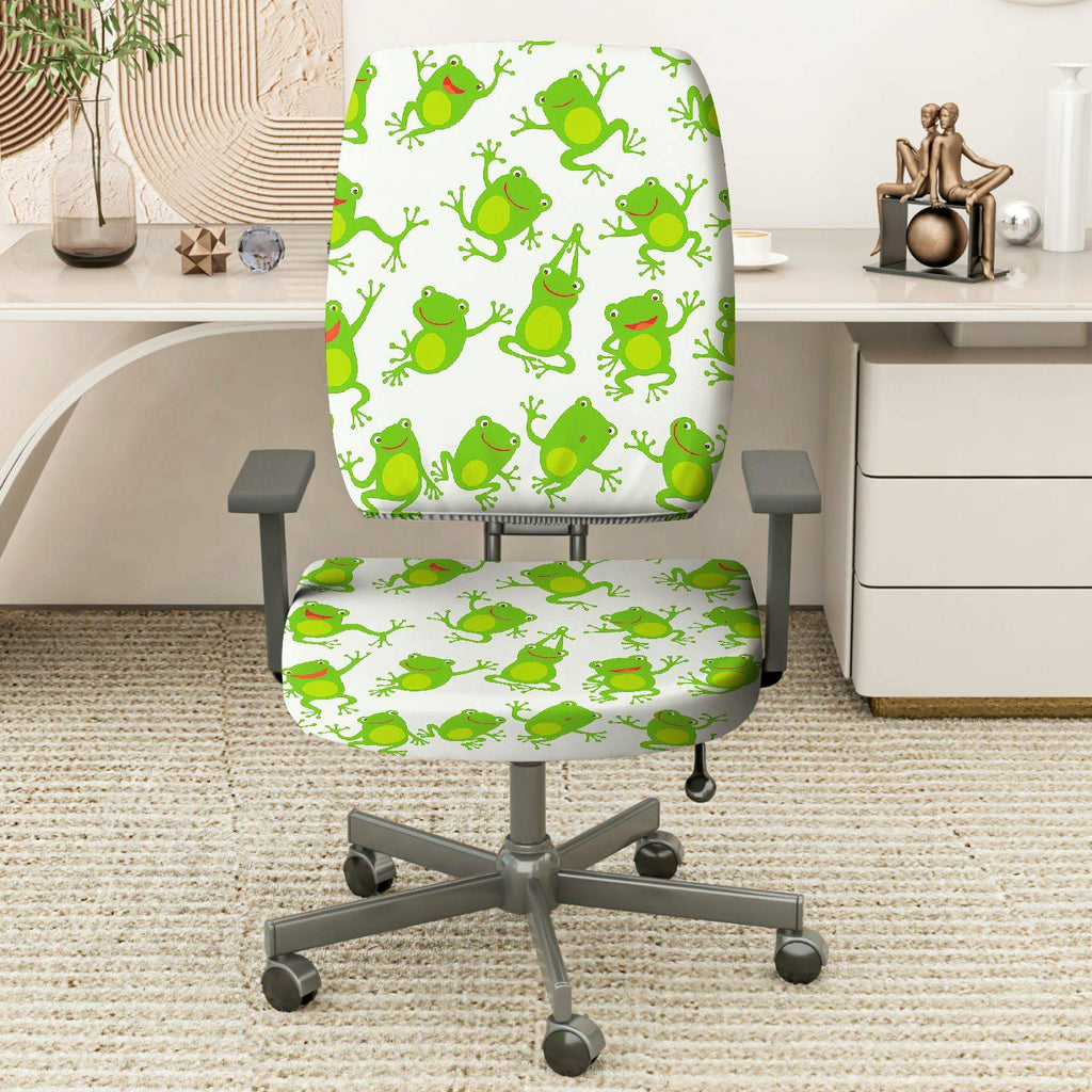 2-Piece Frog Green Animal Funny  Computer Chair Cover Set, Seat and Backrest