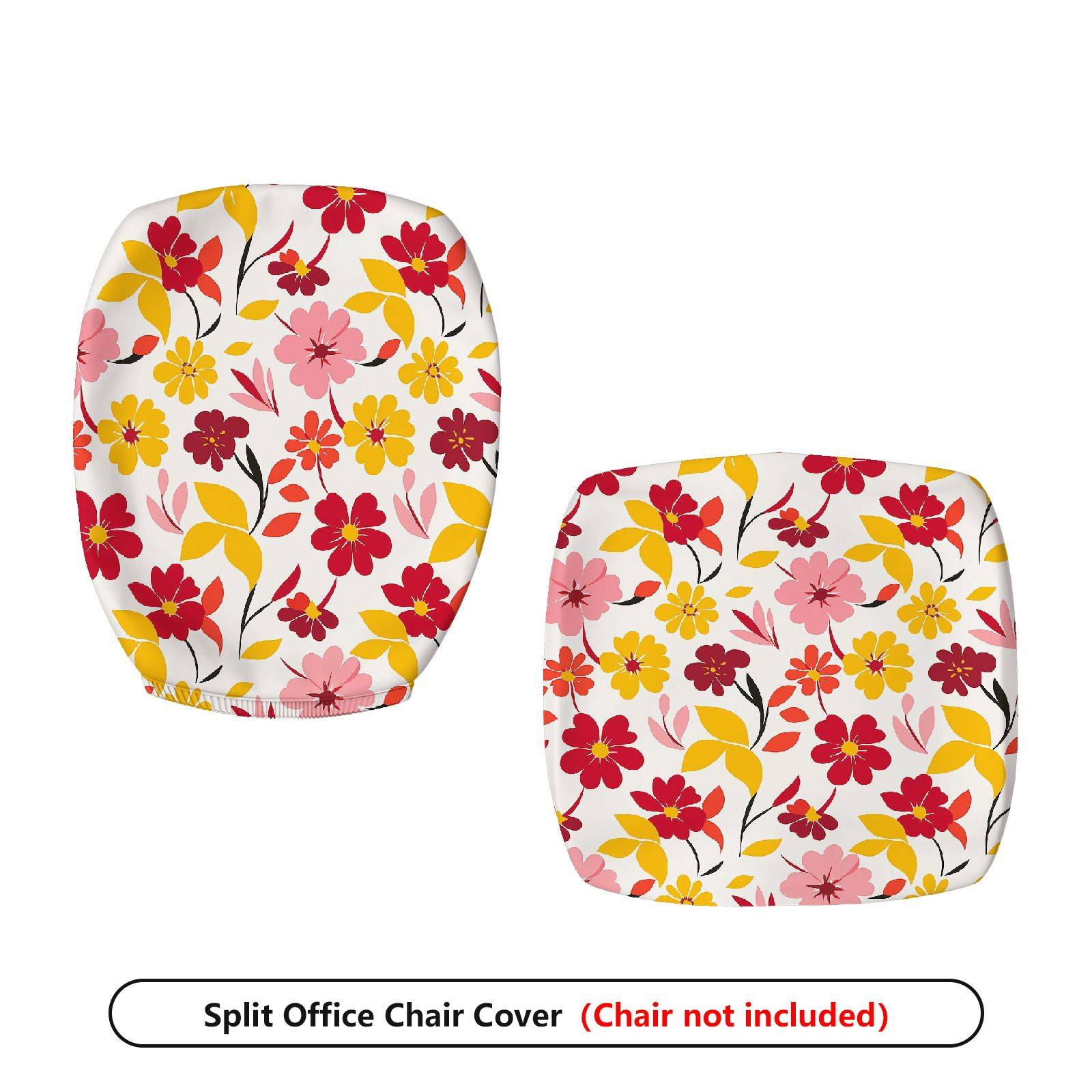 2-Piece Floral Pattern Red Yellow Pink Decorative  Computer Chair Cover Set, Seat and Backrest