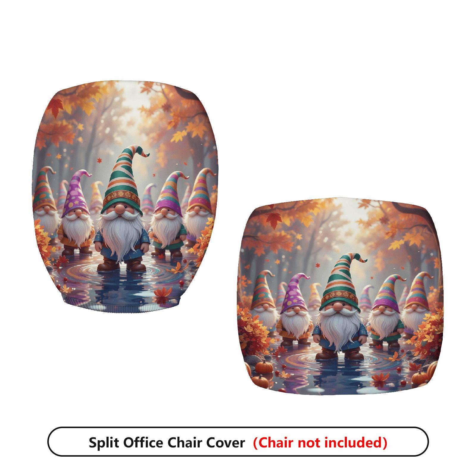 2-Piece Autumn Fairy Gnome Forest Pumpkin Seasonal  Computer Chair Cover Set, Seat and Backrest