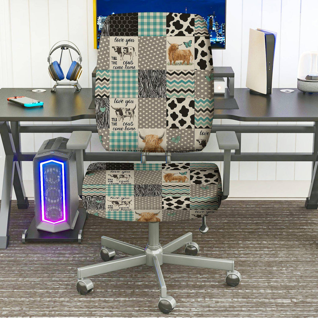 2-Piece Animal Farm Checkered Patchwork  Computer Chair Cover Set, Seat and Backrest