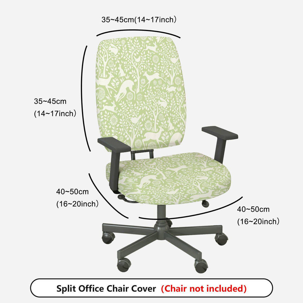 2-Piece Green Nature Animal Floral Pattern  Computer Chair Cover Set, Seat and Backrest