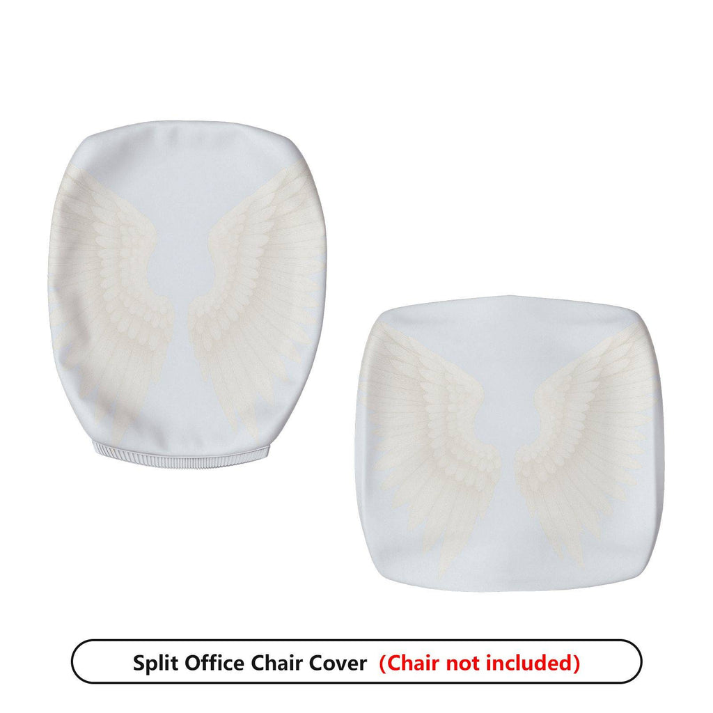 2-Piece Angel Wing Pattern White Elegant Decorative Stylish  Computer Chair Cover Set, Seat and Backrest