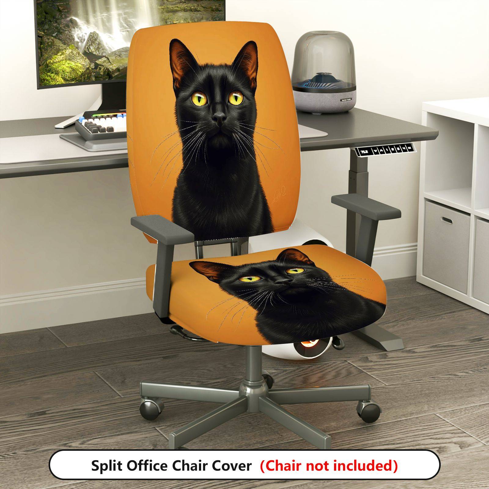 2-Piece Black cat animal portrait art stylish  Computer Chair Cover Set, Seat and Backrest