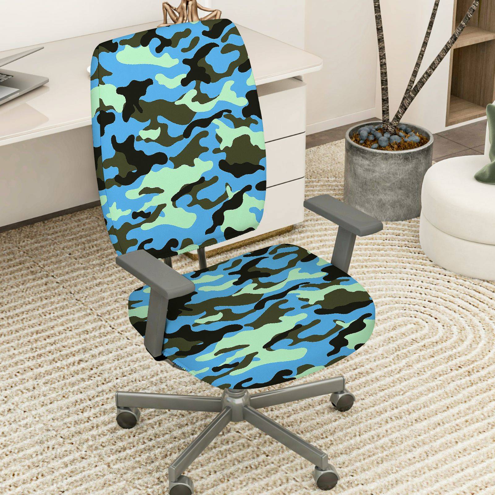 2-Piece Camouflage Green Blue Black  Computer Chair Cover Set, Seat and Backrest