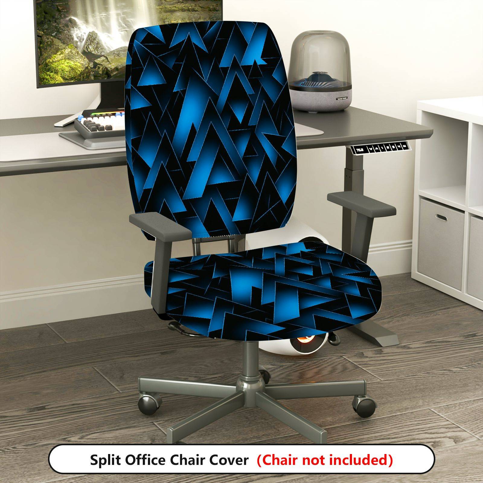 2-Piece Geometric Blue Abstract Triangle Pattern  Computer Chair Cover Set, Seat and Backrest
