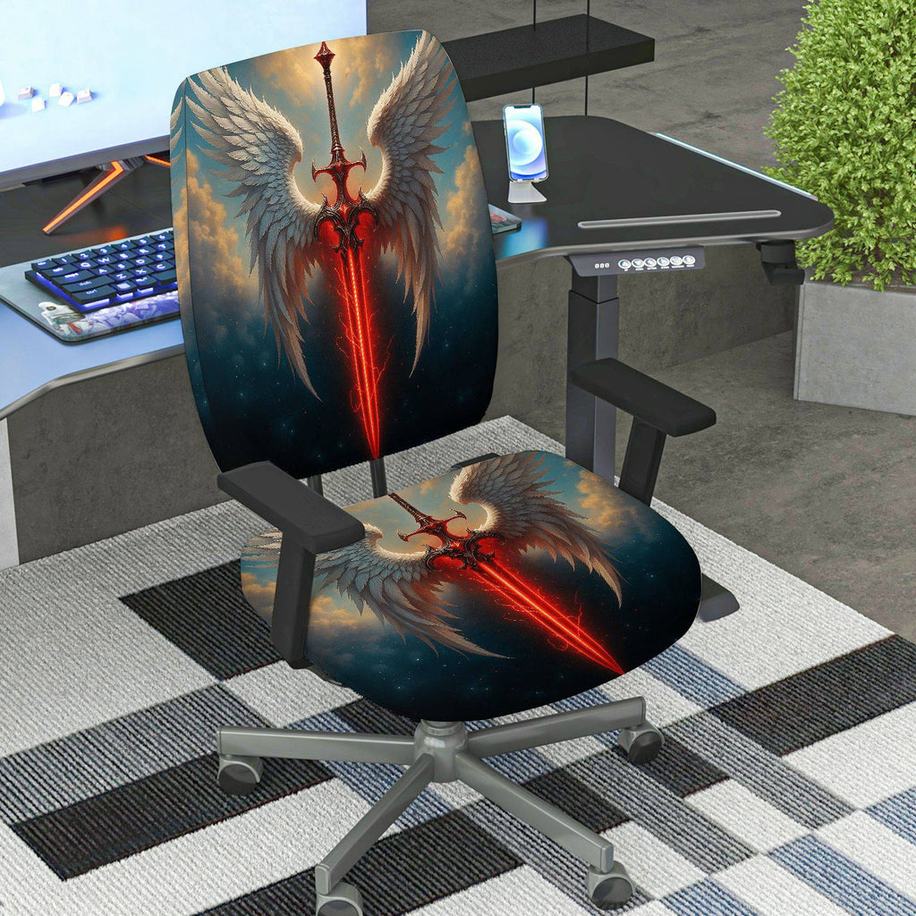 2-Piece Angel Wings Sword Fantasy Gaming  Computer Chair Cover Set, Seat and Backrest