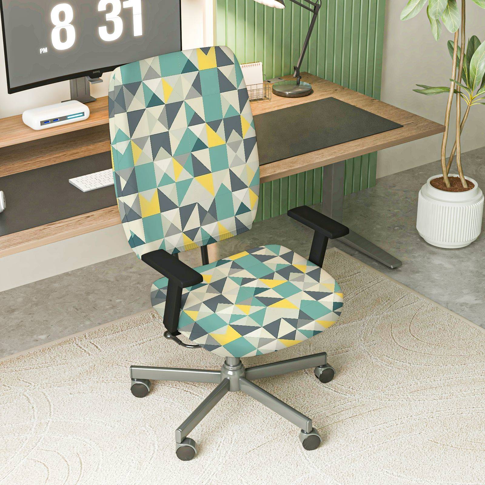 2-Piece Geometric Pattern Colorful Stylish Modern Trendy  Computer Chair Cover Set, Seat and Backrest