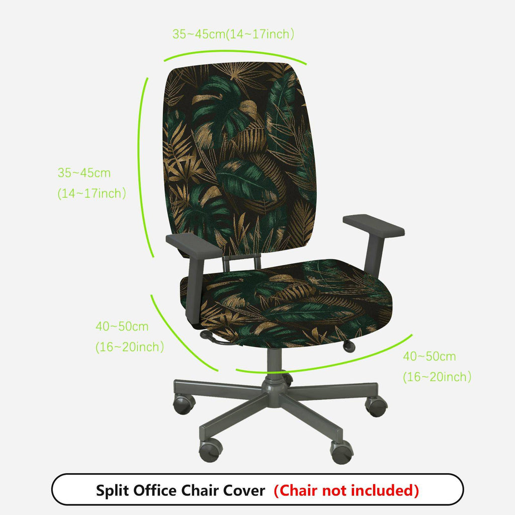 2-Piece Tropical Leaf Green Black Gold  Computer Chair Cover Set, Seat and Backrest