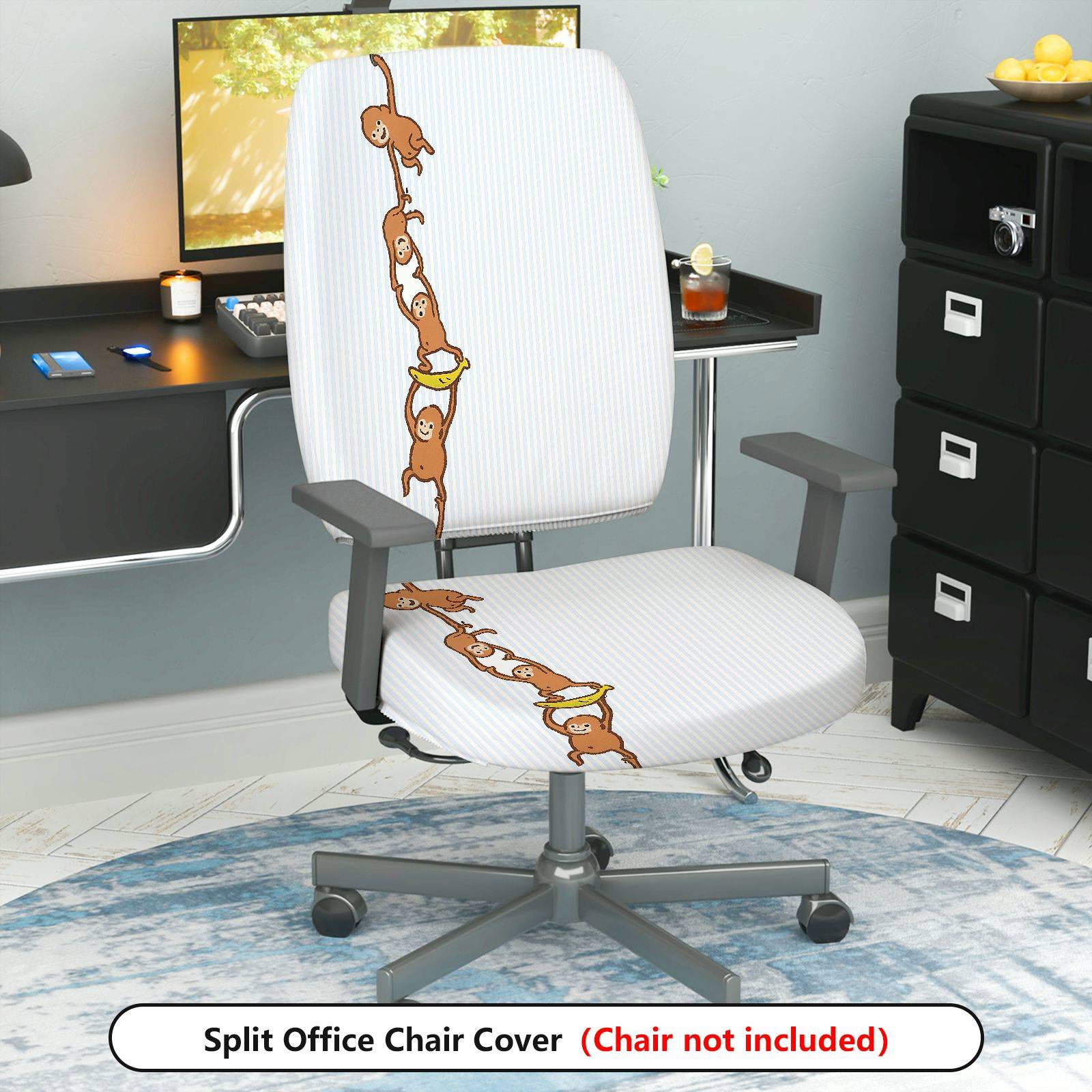 2-Piece Animal Fun Playful Hanging Monkey  Computer Chair Cover Set, Seat and Backrest