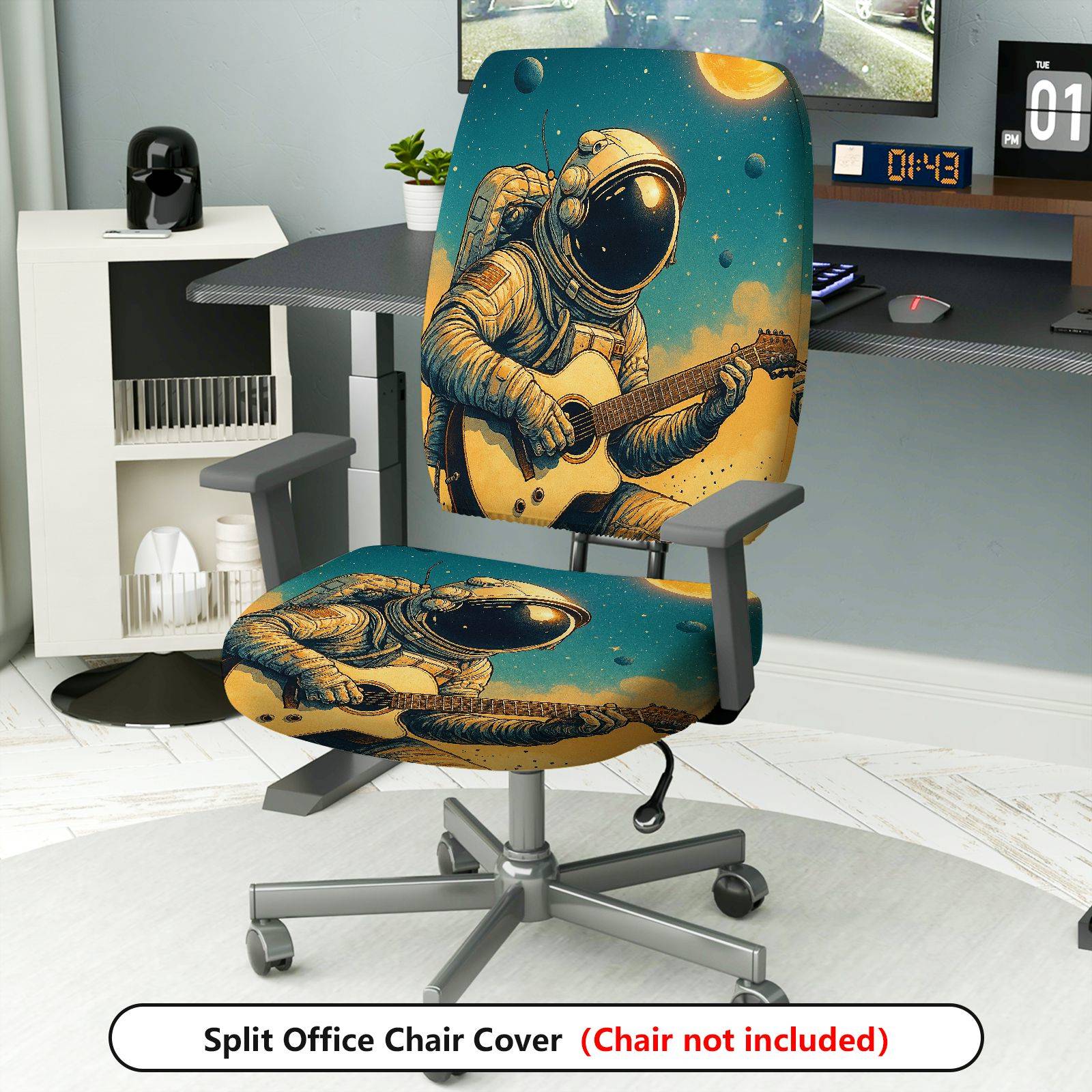 2-Piece Astronaut Guitar Space Star Moon  Computer Chair Cover Set, Seat and Backrest