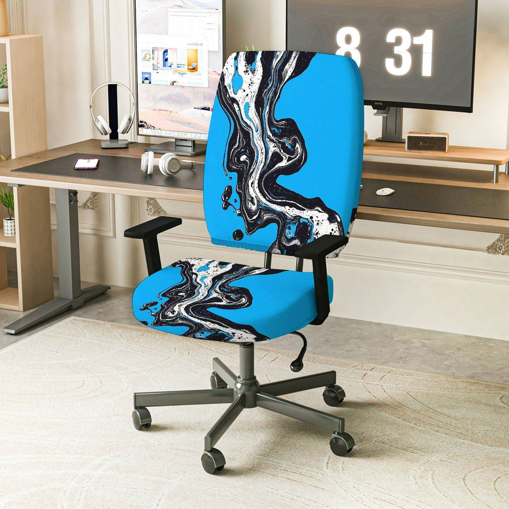 2-Piece Abstract Blue Artistic Modern Stylish  Computer Chair Cover Set, Seat and Backrest