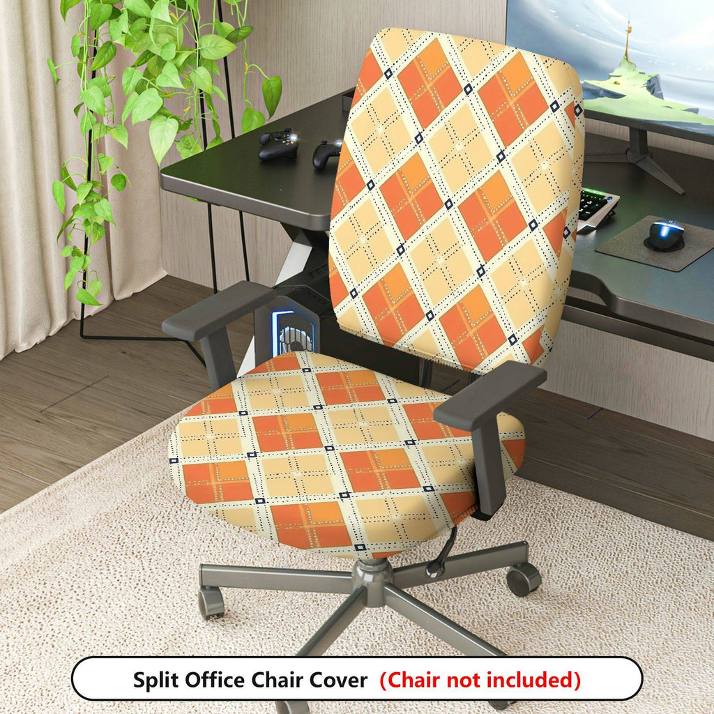 2-Piece Argyle Plaid Geometric Orange Decorative  Computer Chair Cover Set, Seat and Backrest